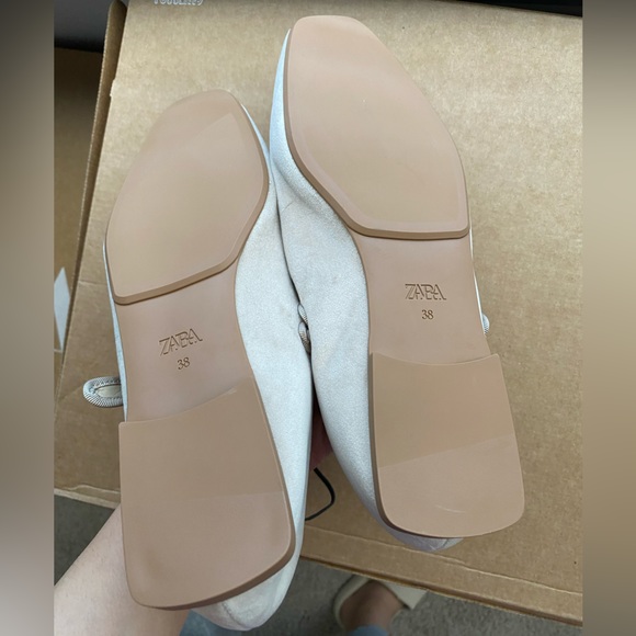 Zara Flat ballet Velvet Mary Jane Shoes Buckled strap comfort Sole Taupe Neutral - Picture 15 of 15